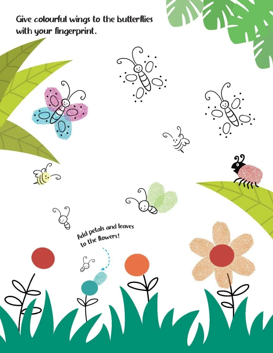 Dreamland Publications Fingerprint Art Activity Book For Children- Jungle With Thumbprint Gadget