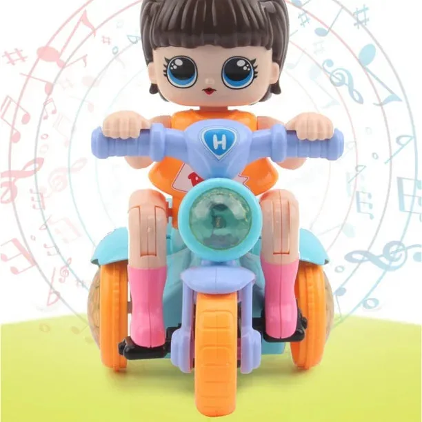 Electric Girl Riding Stunt Tricycle With Light & Music