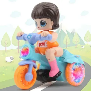 Electric Girl Riding Stunt Tricycle With Light & Music