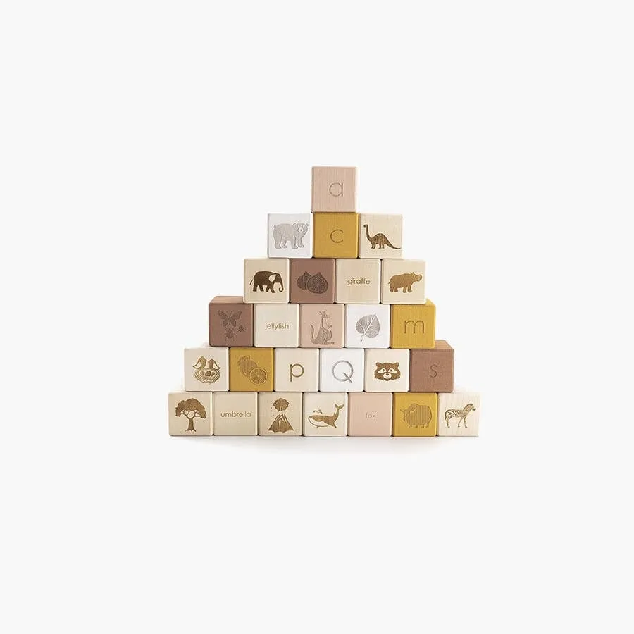 English Alphabet Block Set of Cubes for Children Wooden Toy