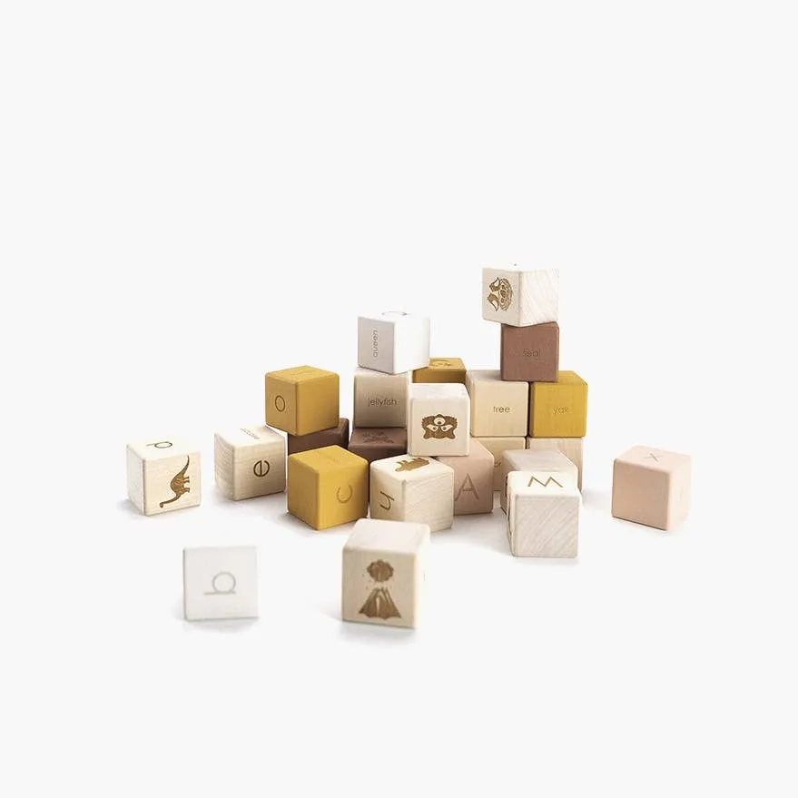 English Alphabet Block Set of Cubes for Children Wooden Toy