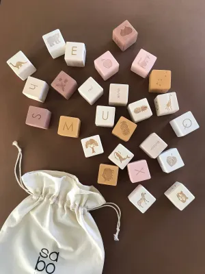 English Alphabet Block Set of Cubes for Children Wooden Toy