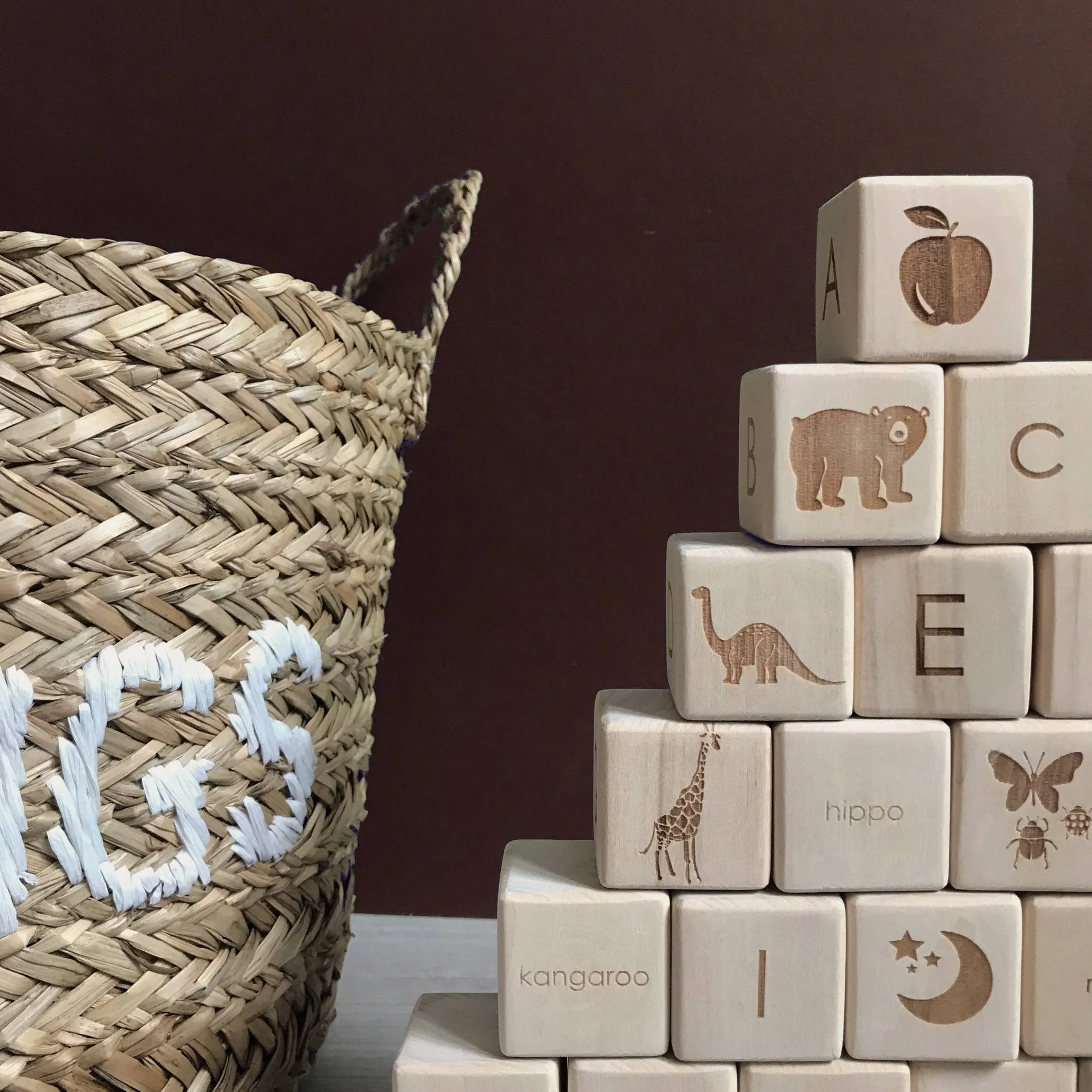 English Alphabet Block Set of Cubes for Children Wooden Toys