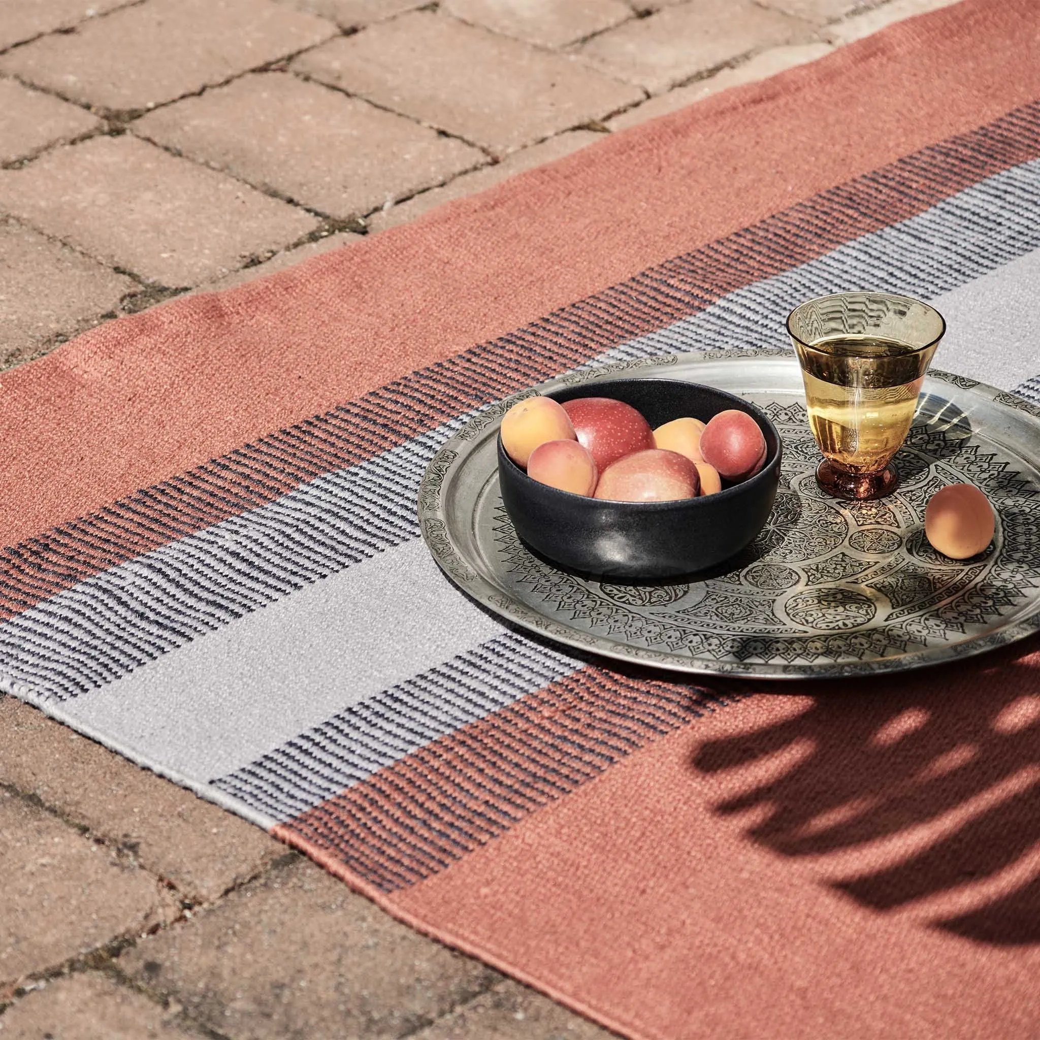 Indari Outdoor Rug [Dark grey blue/Pigeon blue/Terracotta]