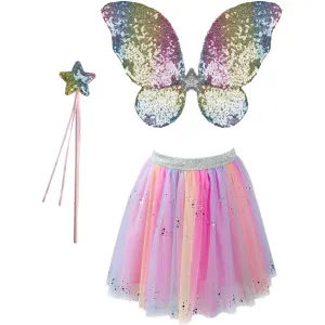 Rainbow Sequins Skirt, Wings, and Wand