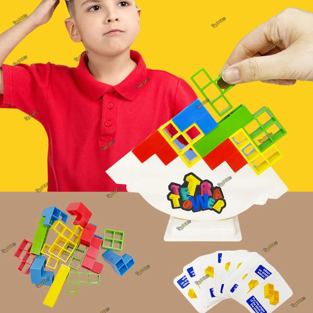 ToysEpic Tetra Tower Game 16 Pcs Stack Tower Swing Stack High Child Balance Building Block 2-4 Players Interactive STEM Toy for Family Best Toy for Kids