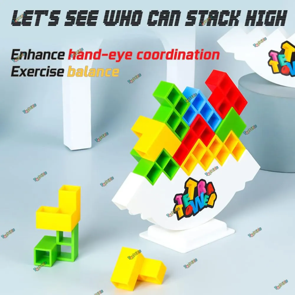 ToysEpic Tetra Tower Game 16 Pcs Stack Tower Swing Stack High Child Balance Building Block 2-4 Players Interactive STEM Toy for Family Best Toy for Kids