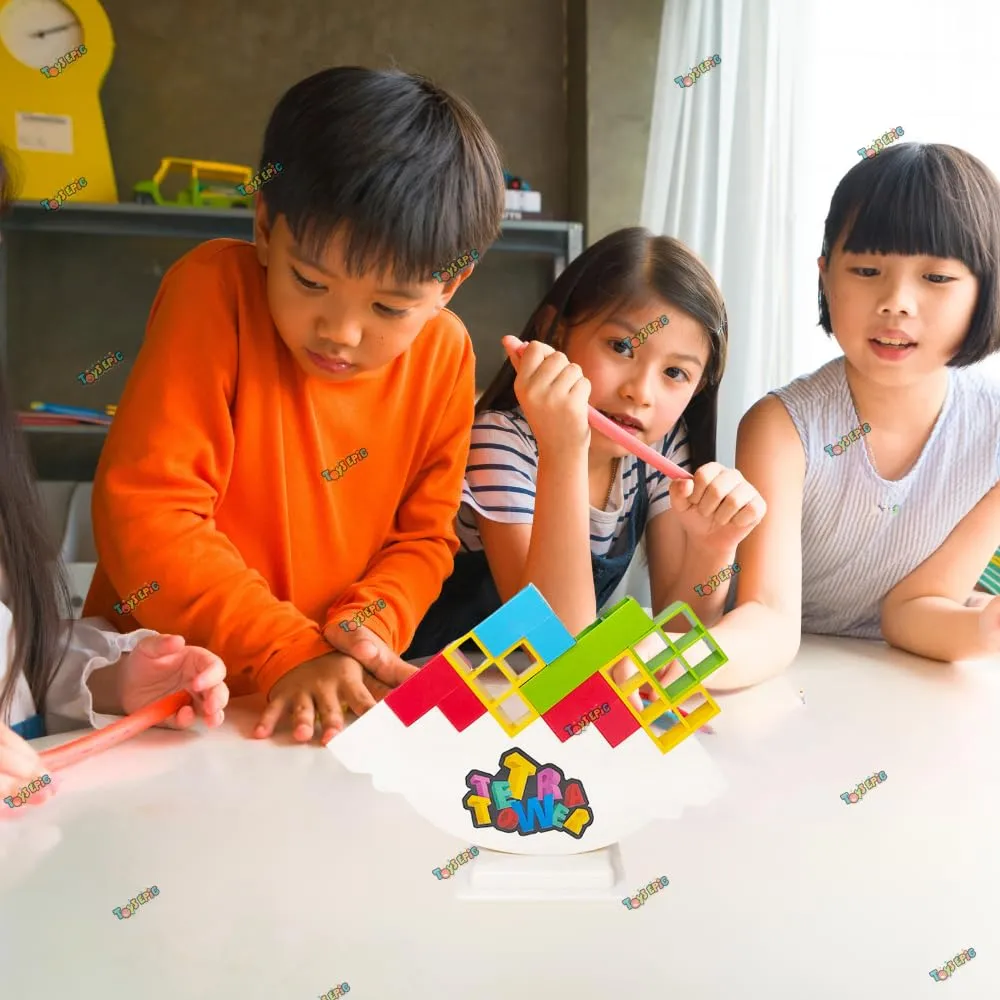 ToysEpic Tetra Tower Game 16 Pcs Stack Tower Swing Stack High Child Balance Building Block 2-4 Players Interactive STEM Toy for Family Best Toy for Kids