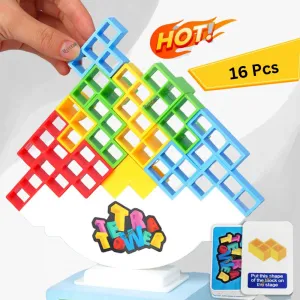 ToysEpic Tetra Tower Game 16 Pcs Stack Tower Swing Stack High Child Balance Building Block 2-4 Players Interactive STEM Toy for Family Best Toy for Kids